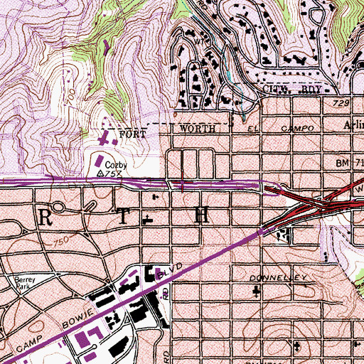 Topographic Map of Interchange 9A, TX