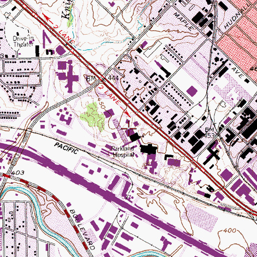Topographic Map of University of Texas Southwestern Medical Center, TX