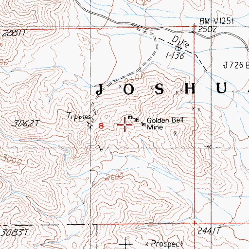 Topographic Map of Golden Bell Mine, CA