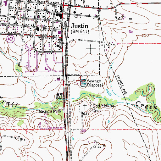 Topographic Map of City of Justin Wastewater Treatment Plant, TX