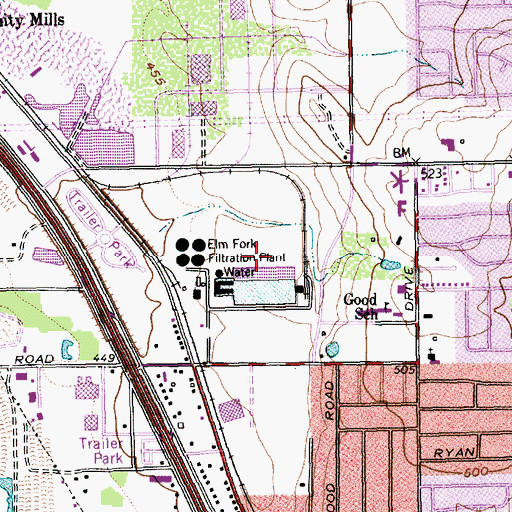 Topographic Map of Elm Fork Water Treatment Plant, TX