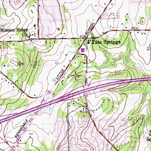 Topographic Map of Green Oaks Plaza Shopping Center, TX
