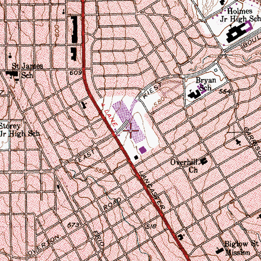 Topographic Map of Lancaster Kiest Shopping Center, TX