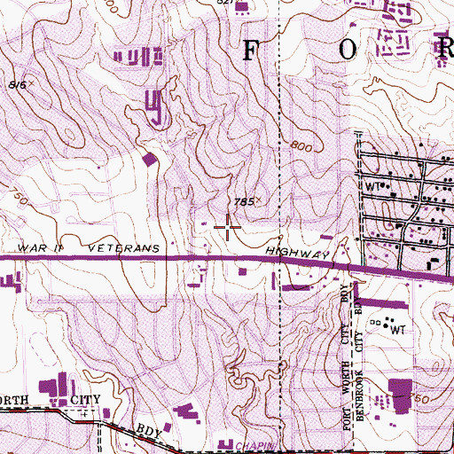 Topographic Map of Las Vegas Trail Shopping Center, TX