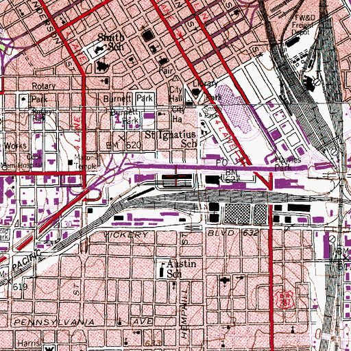 Topographic Map of Merchants Warehouse Terminal, TX
