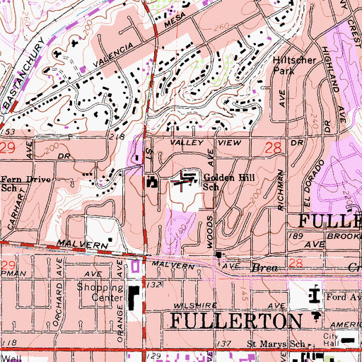 Topographic Map of Golden Hill Elementary School, CA
