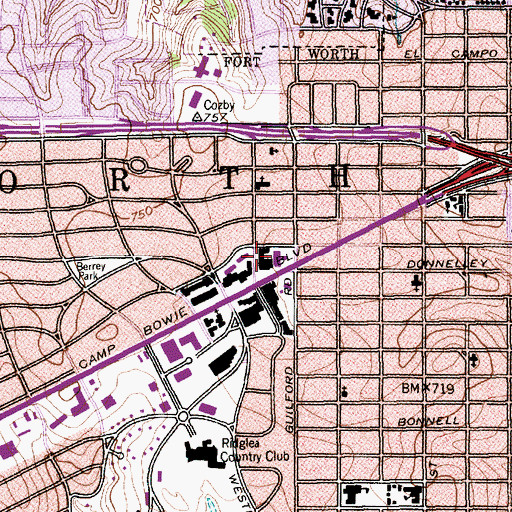 Topographic Map of Ridgelea Village Shopping Center, TX