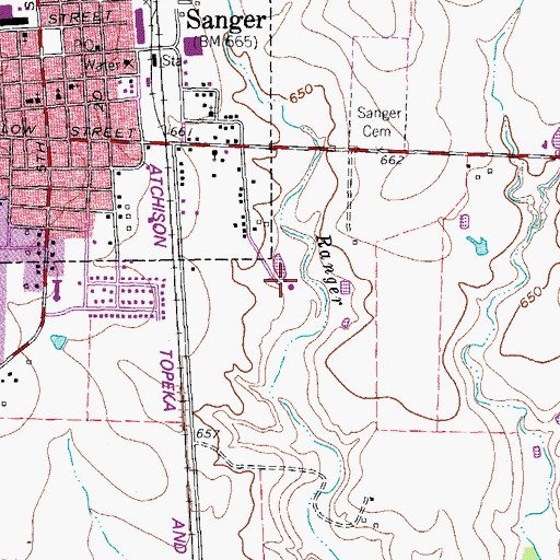 Topographic Map of Sanger Waste Water Treatment Plant, TX