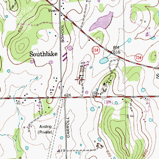 Topographic Map of Southlake Town Square Shopping Center, TX