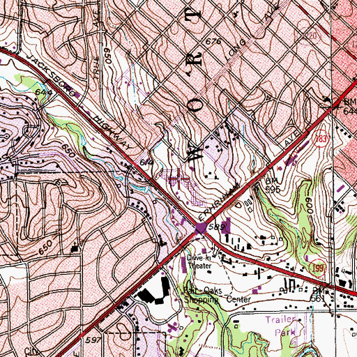 Topographic Map of Town and County Shopping Center, TX