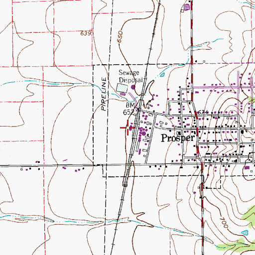 Topographic Map of Town of Prosper Wastewater Treatment Plant, TX