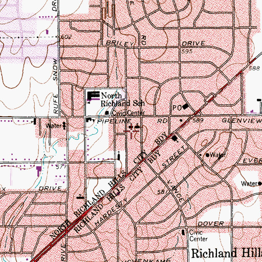 Topographic Map of Treasure City Mall Shopping Center, TX