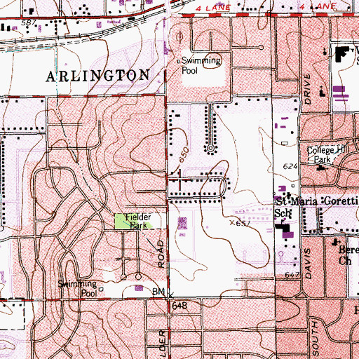 Topographic Map of University Park Village, TX