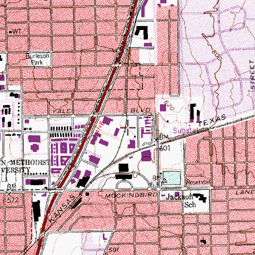Topographic Map of University Dallas Post Office, TX