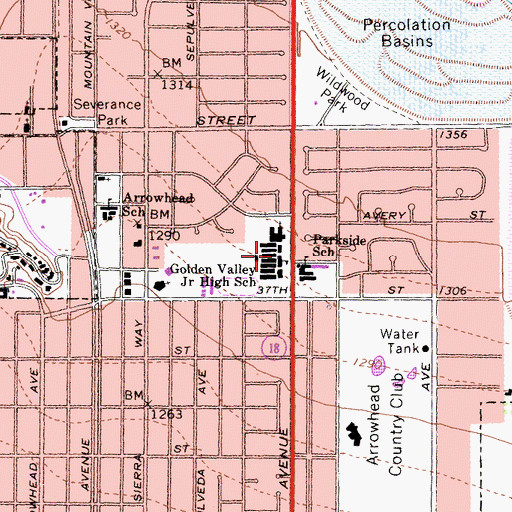 Topographic Map of Golden Valley Middle School, CA