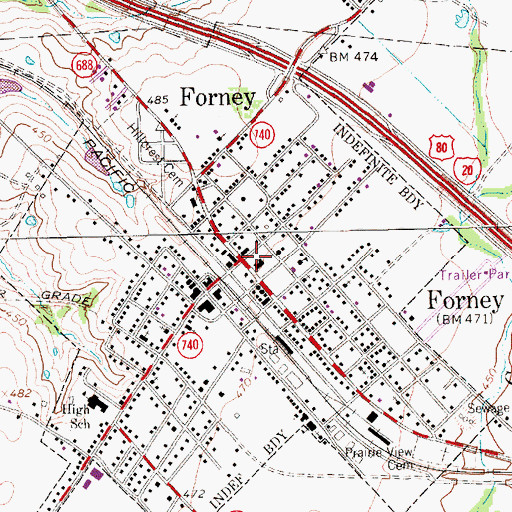 Topographic Map of Forney Post Office, TX
