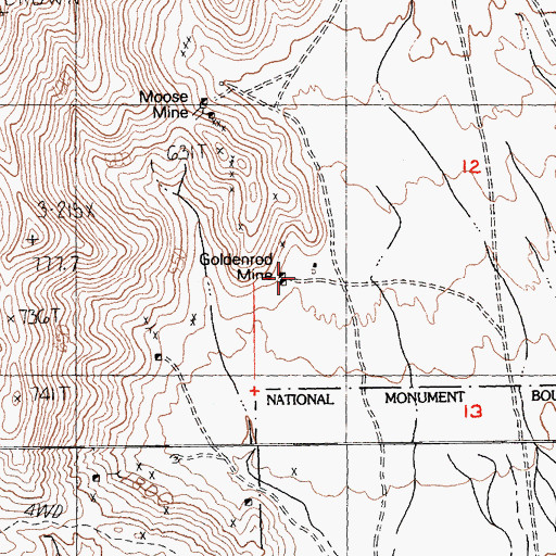 Topographic Map of Goldenrod Mine, CA