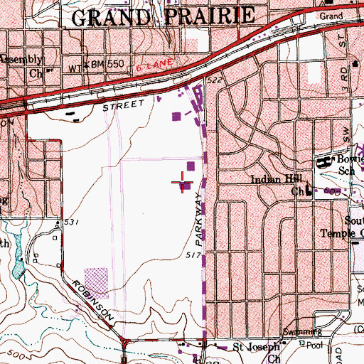 Topographic Map of Grand Prairie Post Office, TX