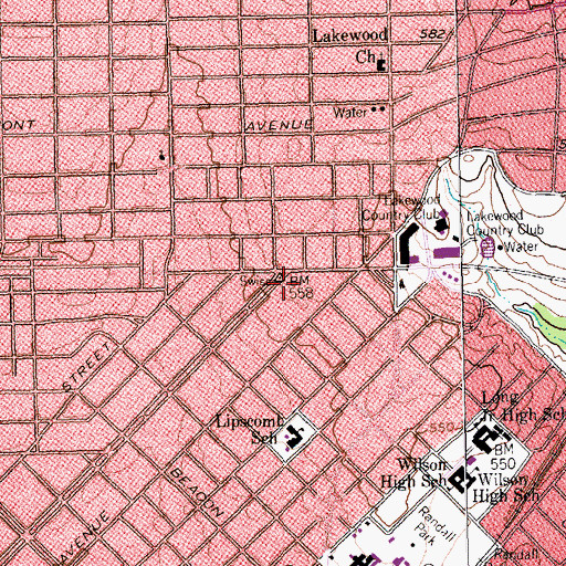 Topographic Map of Lakewood Post Office, TX