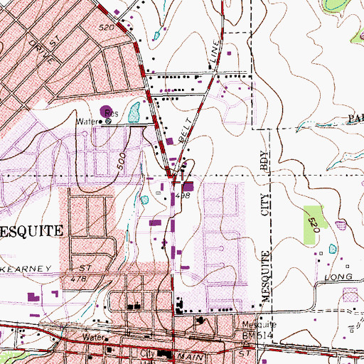 Topographic Map of Mesquite Post Office, TX