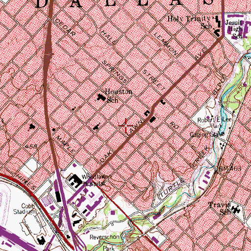 Topographic Map of Oak Lawn Post Office, TX