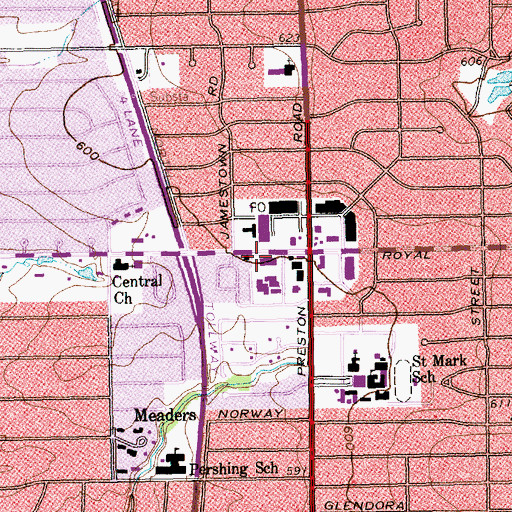 Topographic Map of Preston Royal Post Office, TX