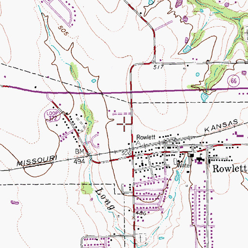 Topographic Map of Rowlett Post Office, TX