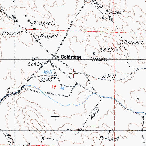 Topographic Map of Goldstone, CA