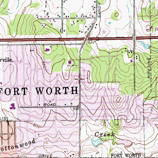 Topographic Map of King of Glory Lutheran Church, TX