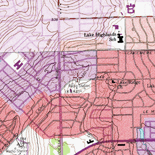 Topographic Map of Lake Highlands Church, TX