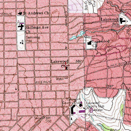 Topographic Map of Lakewood United Methodist Church, TX