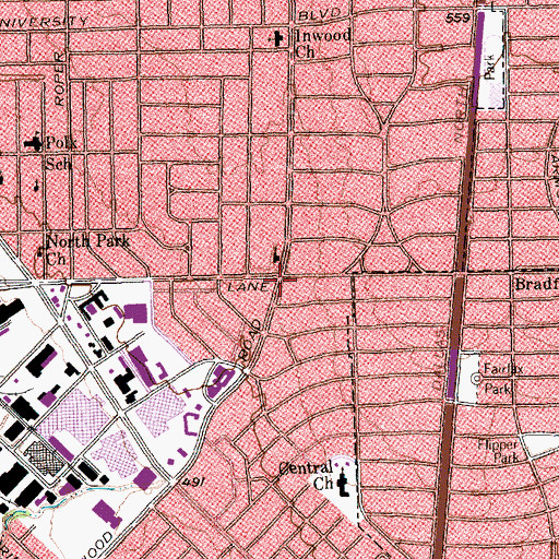 Topographic Map of Love Field Congregation Church, TX