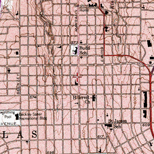 Topographic Map of Marsalis Avenue Church, TX