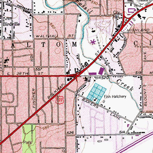 Topographic Map of Midway Baptist Church, TX