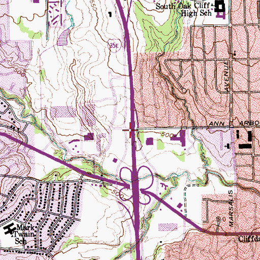Topographic Map of Oak Cliff Assembly of God Church, TX
