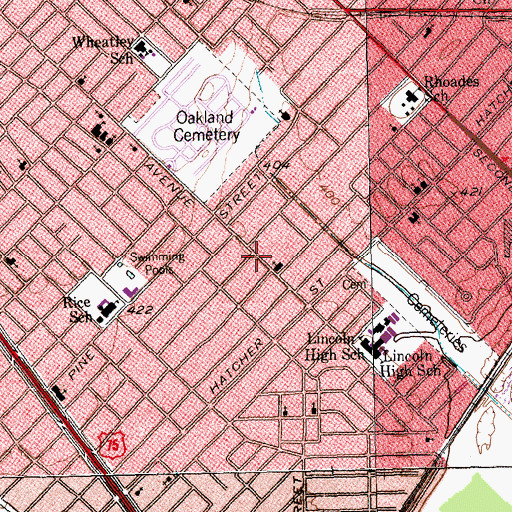 Topographic Map of Oak Hill Baptist Church, TX