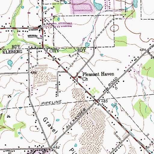 Topographic Map of Quiet Wood Baptist Church, TX