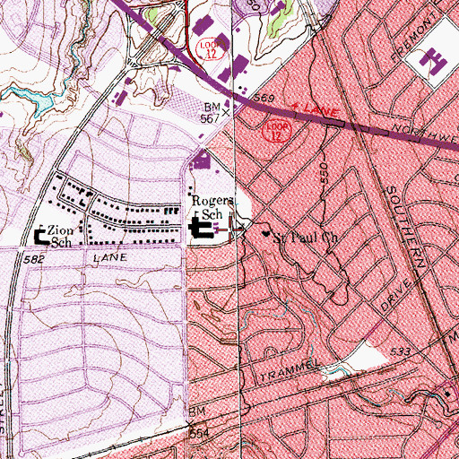 Topographic Map of Ridgewood Park United Methodist Church, TX