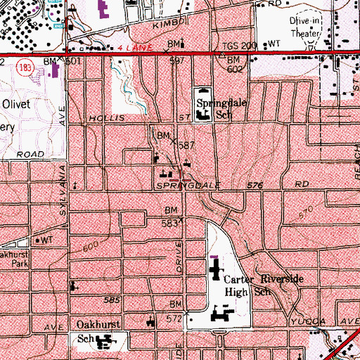 Topographic Map of Riverside Advent Christian Church, TX