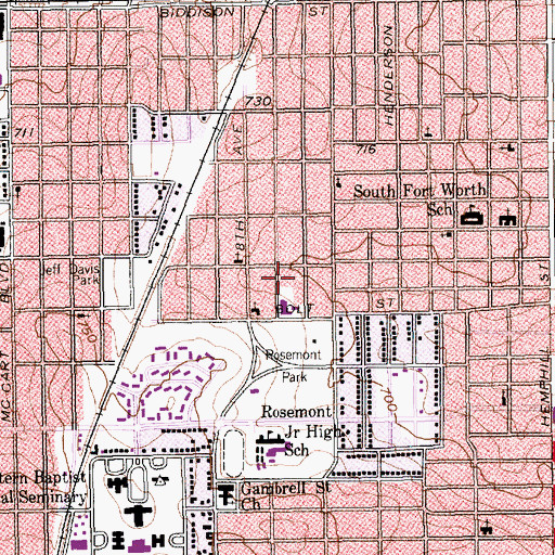 Topographic Map of Rosemont Church of Christ, TX
