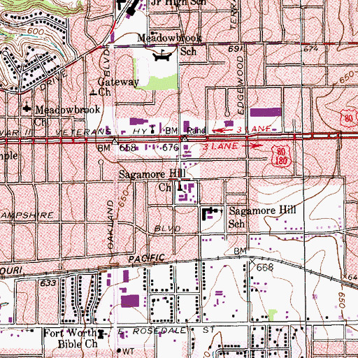 Topographic Map of Sagamore Hill Baptist Church, TX