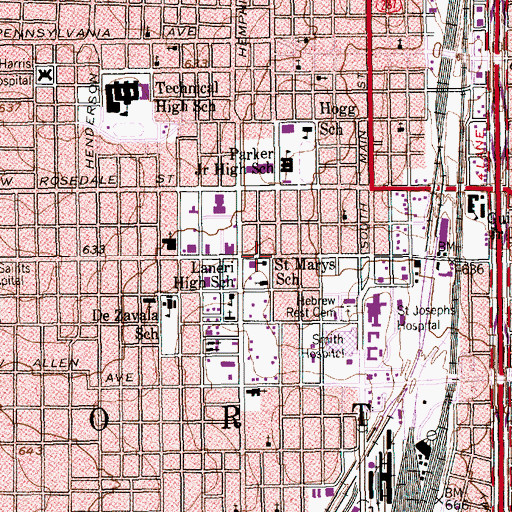 Topographic Map of Saint Marys Catholic Church, TX