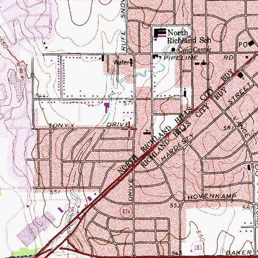 Topographic Map of Second Baptist Church, TX