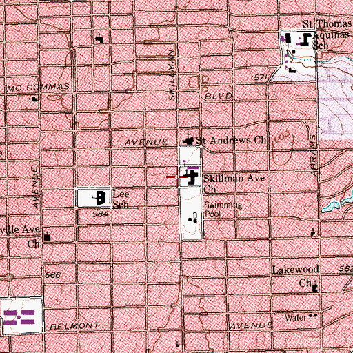 Topographic Map of Skillman Church of Christ, TX