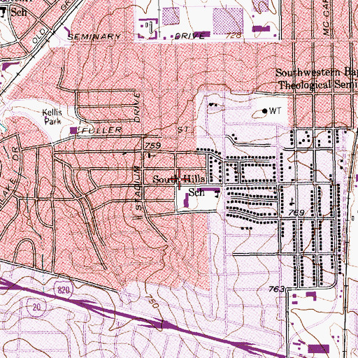 Topographic Map of South Hills Christian Church, TX