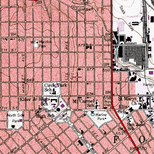 Topographic Map of Spanish Assemblies of God, TX