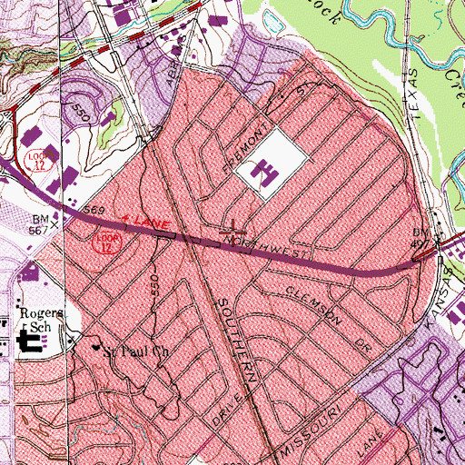 Topographic Map of Town North Bible Church, TX