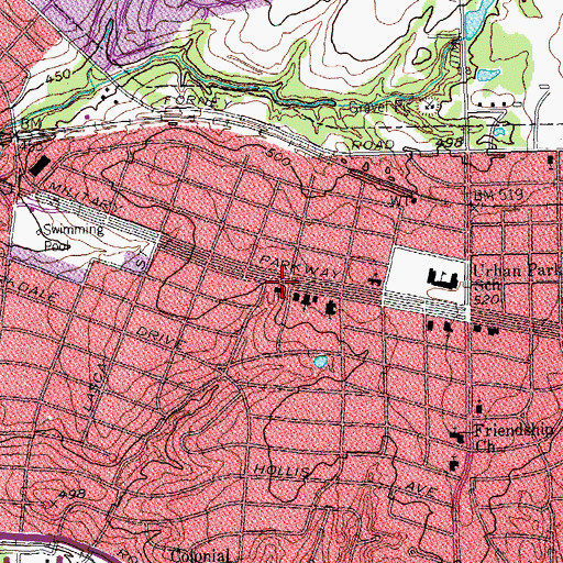 Topographic Map of Urban Park Baptist Church, TX