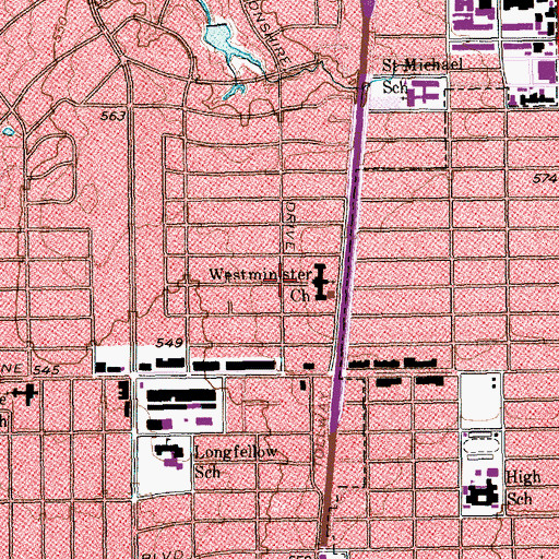 Topographic Map of Westminster Presbyterian Church, TX