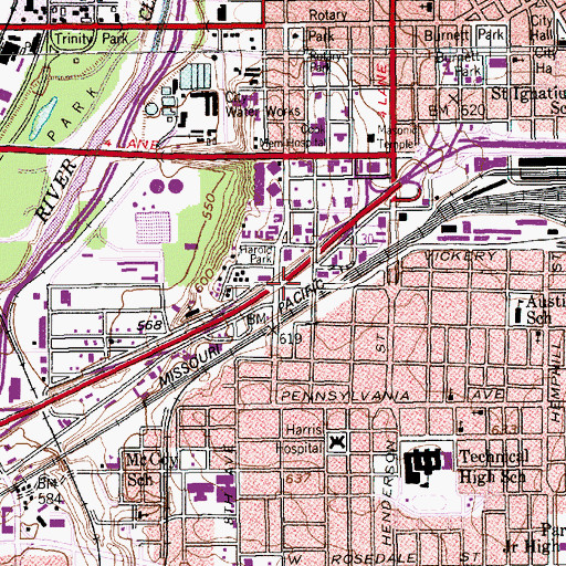 Topographic Map of Interchange 13, TX